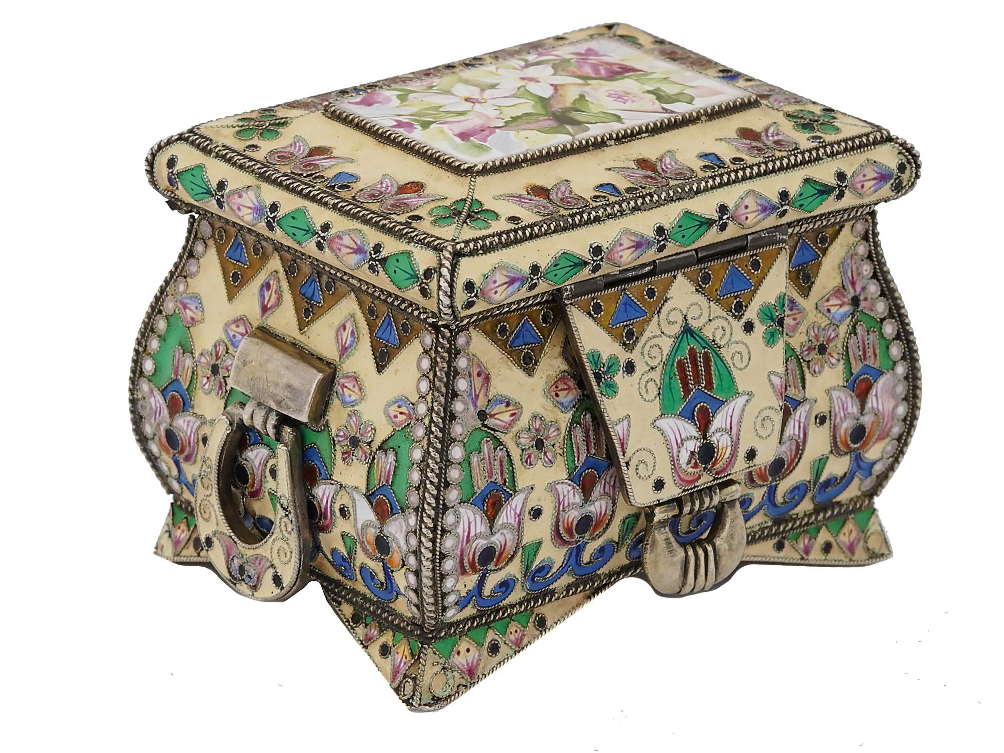 RUSSIAN SILVER GILT CLOISONNE ENAMEL CASKET BOX PIC-0